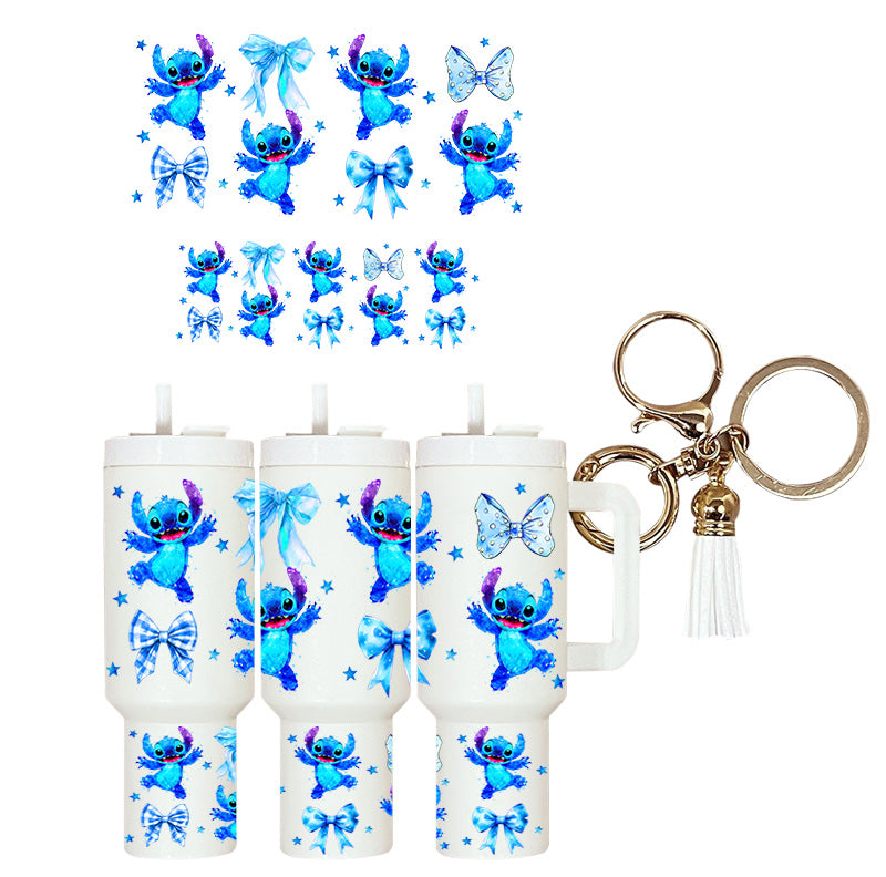 UVDTF Mini Tumbler Wrap Blue Alien Ribbons 4215
