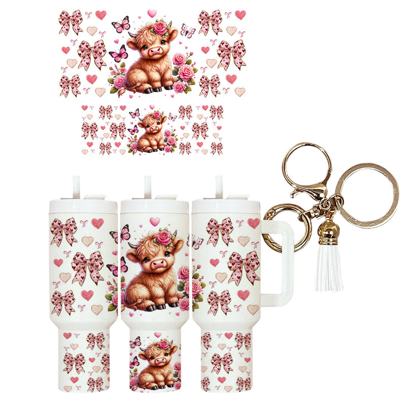 UVDTF Mini Tumbler Wrap Cute Cow Bows Butterflies 4115