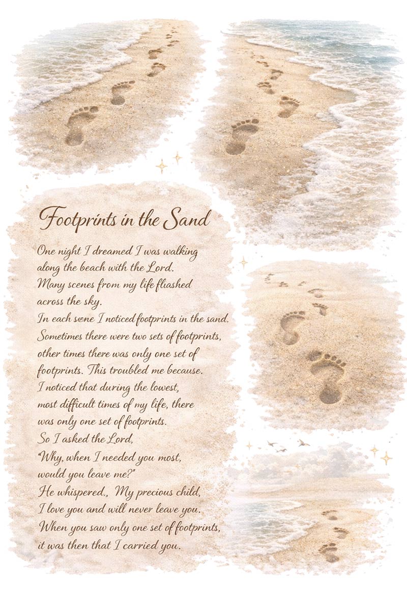 UVDTF 9.5 x 14 Element Sheet Footprints in the Sand Faith 933