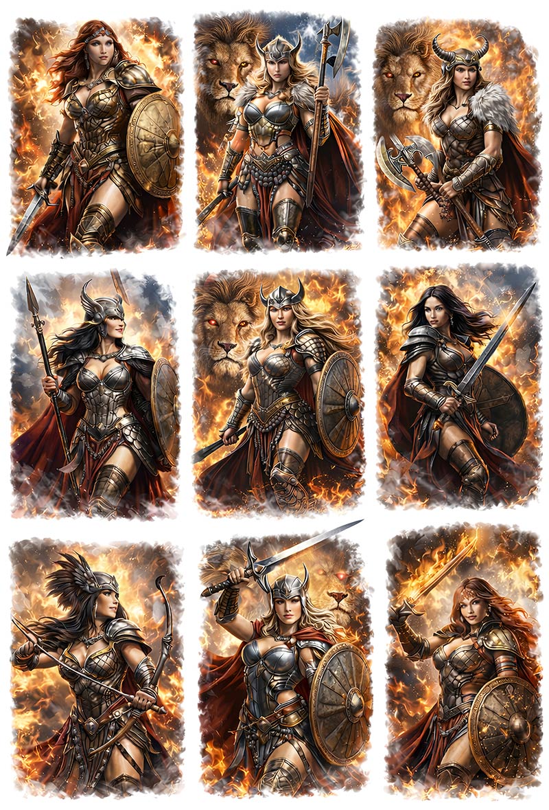 UVDTF 9.5 x 14 Element Sheet Warrior Women & Lions 834