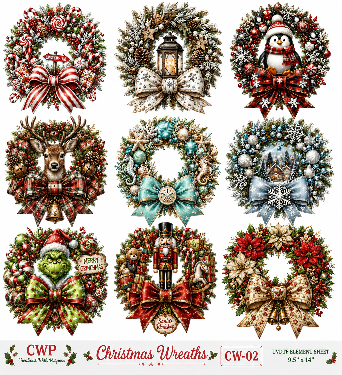 Christmas Bows & Wreaths Collection | UVDTF Element Sheets| 9 x 14 |