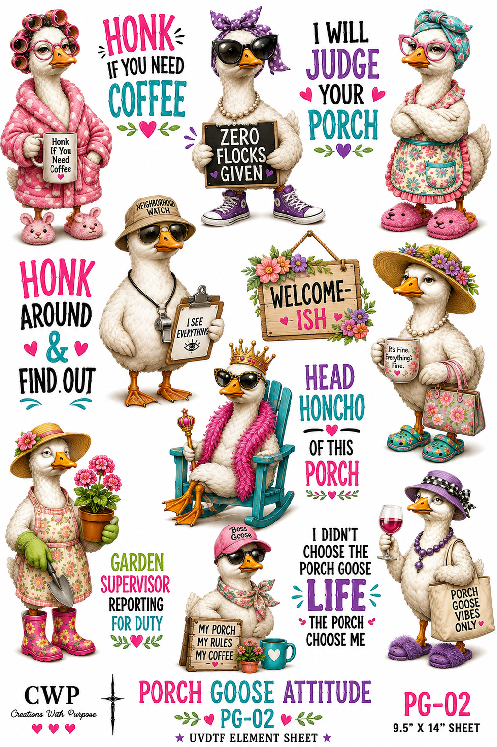 Porch Goose UVDTF Element Sheets | Funny Goose Craft Designs| 9 x 14 |