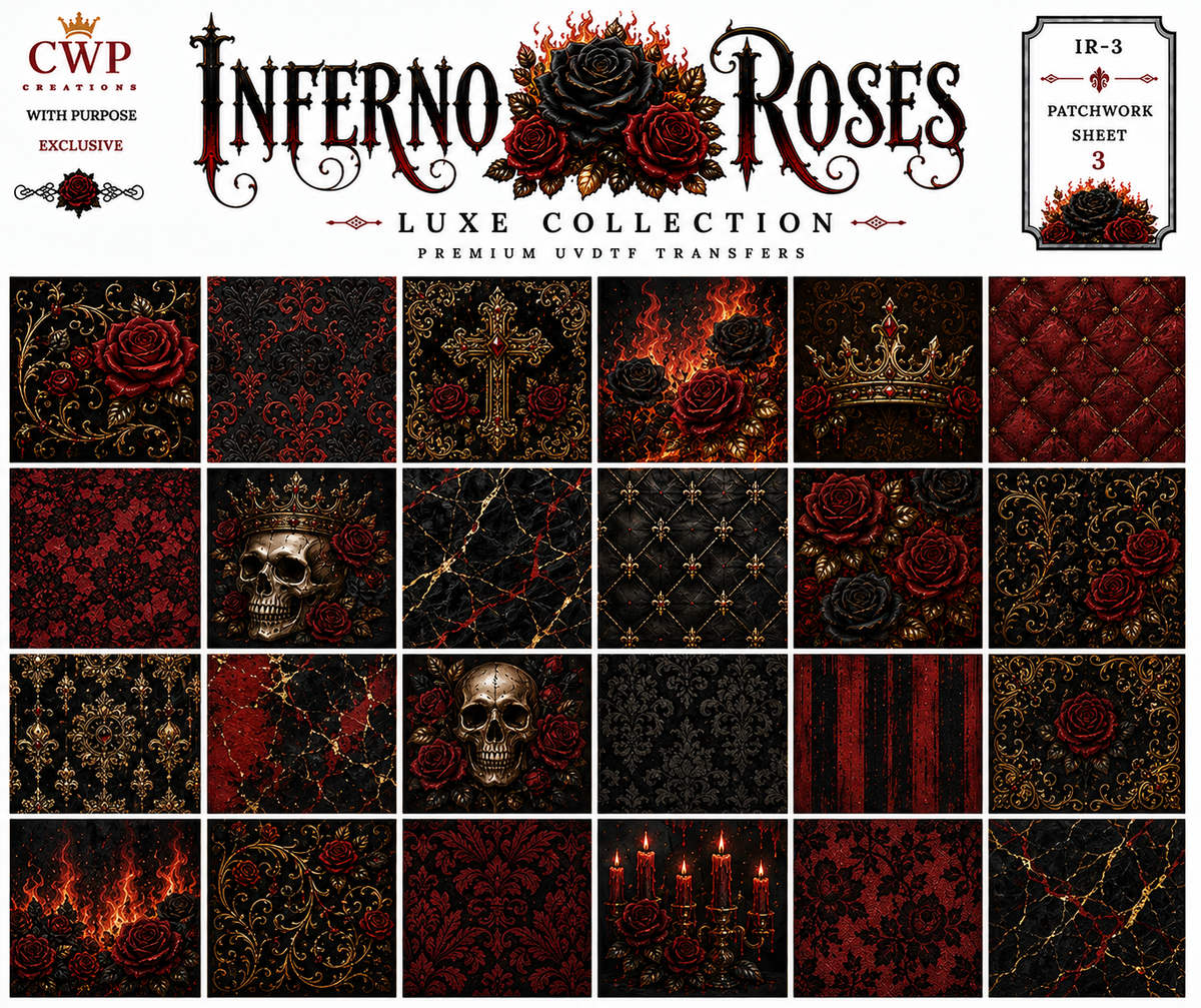 Inferno Roses Luxe Collection | UVDTF Element Sheets | 9 x 14 |