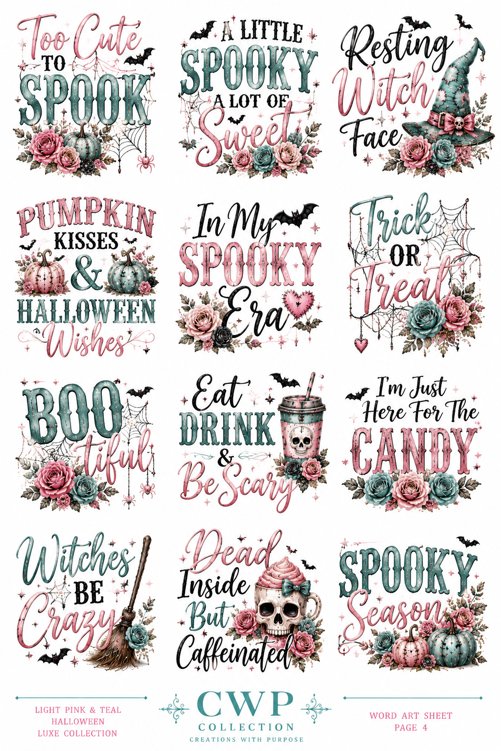 Light Pink & Teal Halloween Luxe | UVDTF Element Sheets | 4 To Choose From |CWP Exclusive