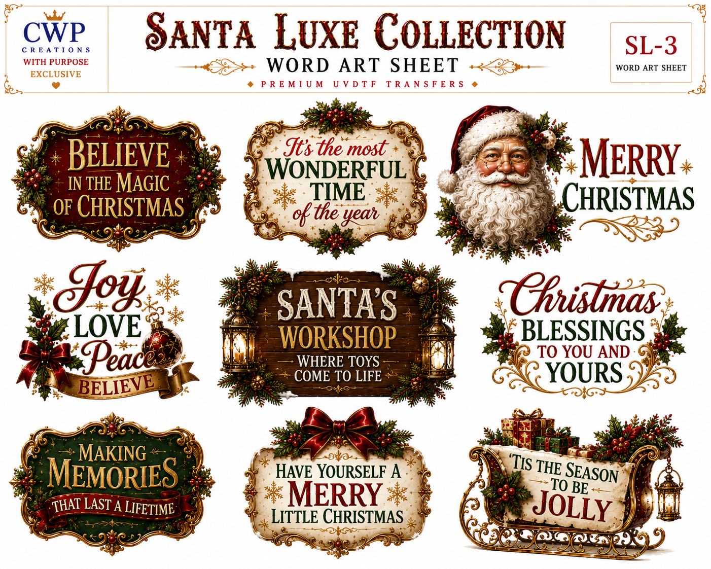 Santa Luxe Collection | Premium Christmas UVDTF Element Sheets | 9.5 x 14| 5 to Choose from
