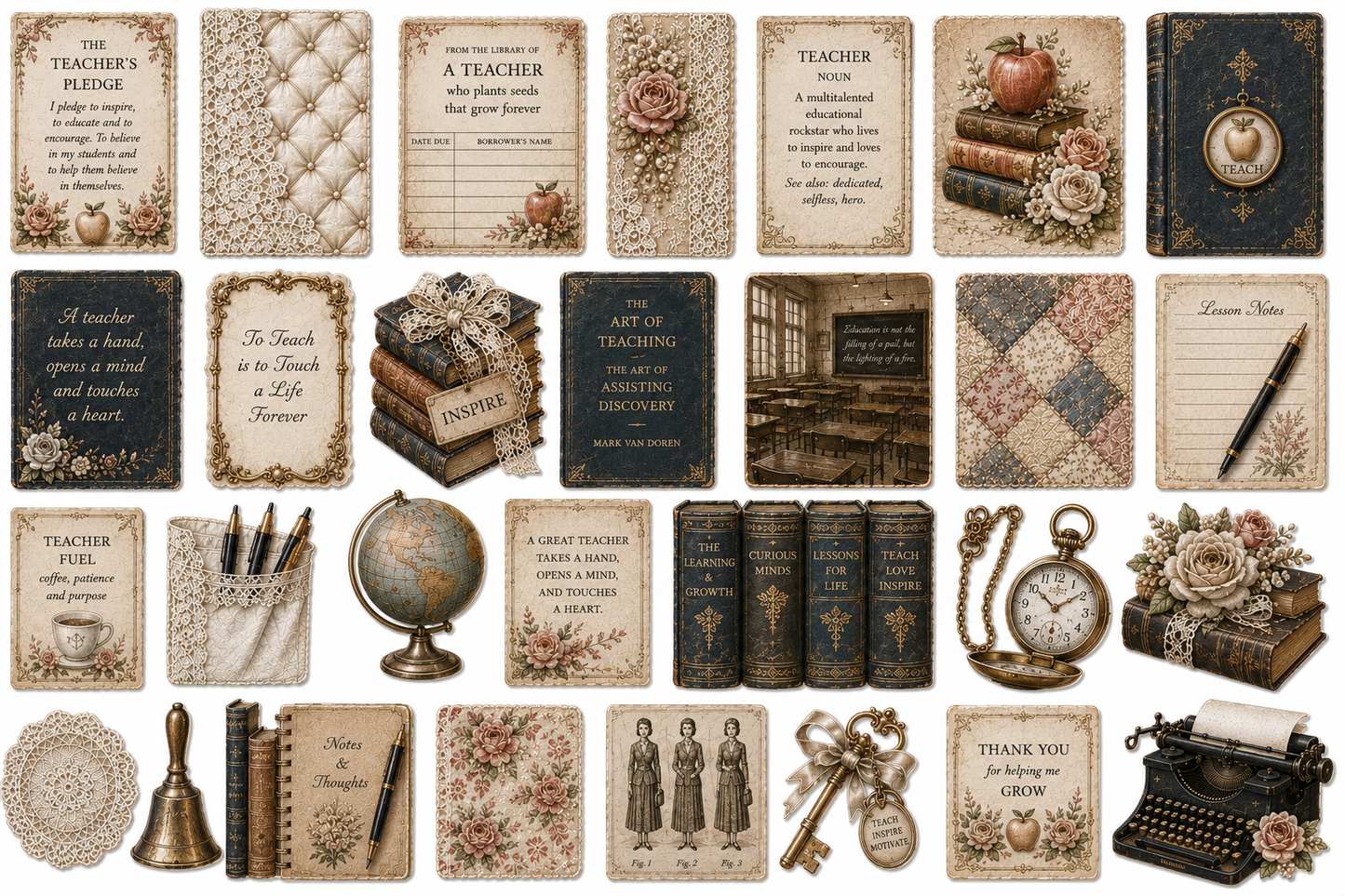 The Teacher’s Society Luxe UVDTF Element Sheet Collection | 4 Vintage Teacher Designs