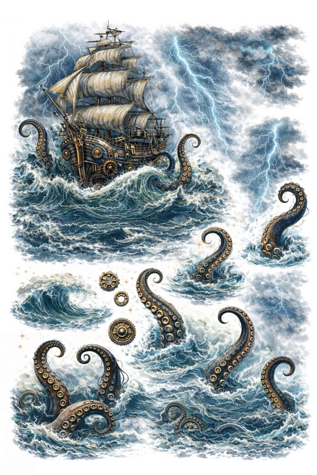 UVDTF 9.5 x 14 Element Sheet Kraken Storm & Ship 858