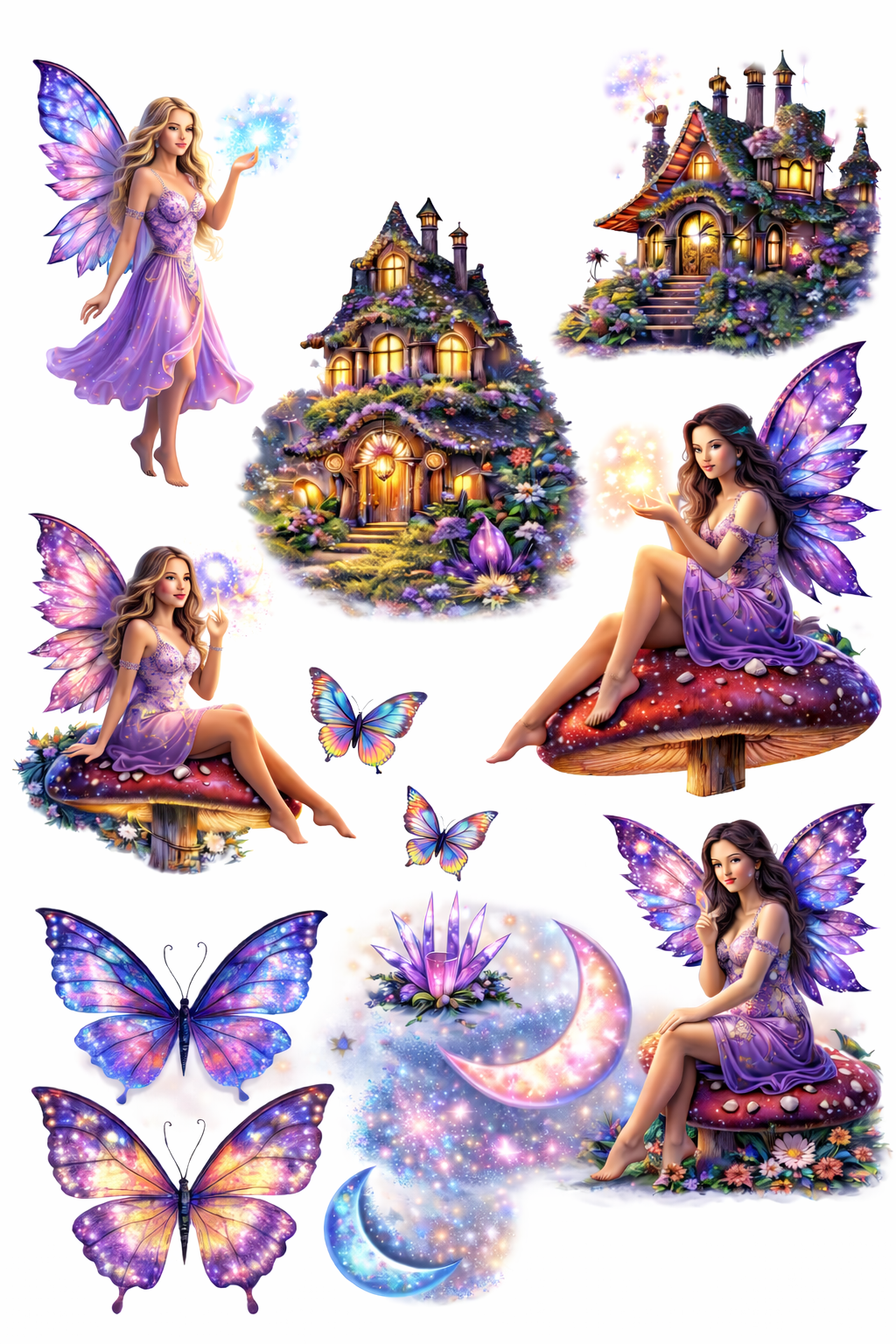 UVDTF 9.5 x 14 Element Sheet Purple Fairy Village 859