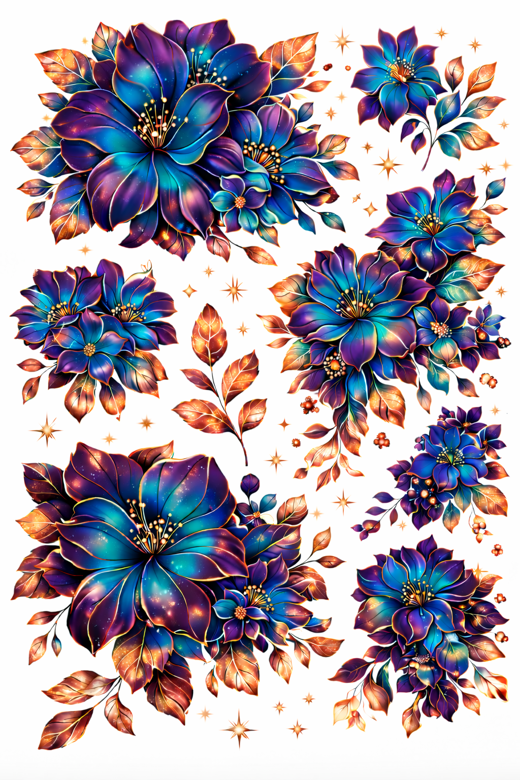 UVDTF 9.5 x 14 Element Sheet Jewel Tone Florals 990