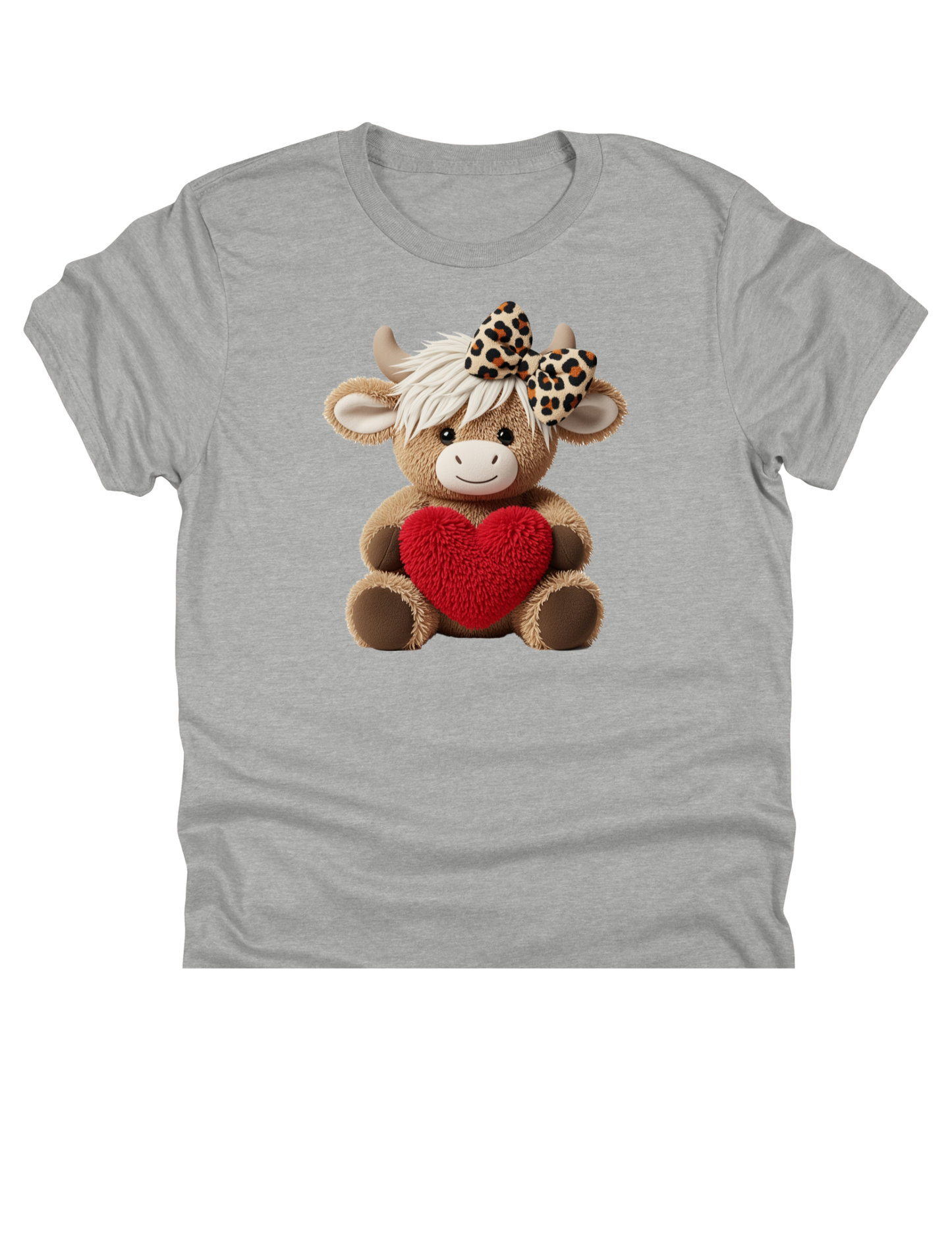 11" DTF Ready to Press - Plush Cow Heart & Leopard Bow | 0275