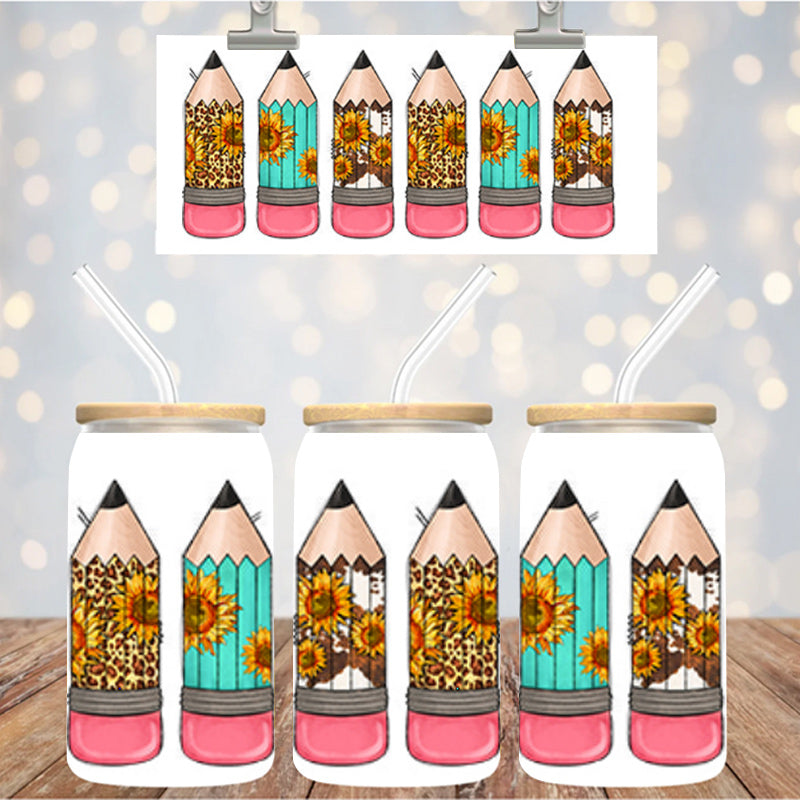 16 oz Uv Dtf Cup Wrap Sunflower Pencils 1143