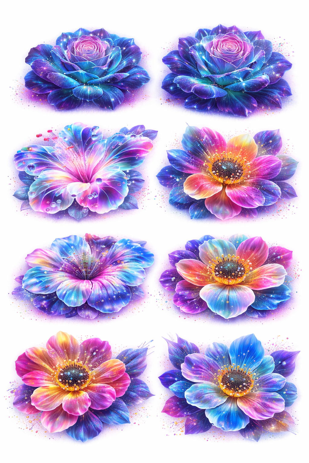 UVDTF 9.5 x 14 Element Sheet Glowing Rainbow Flowers 862