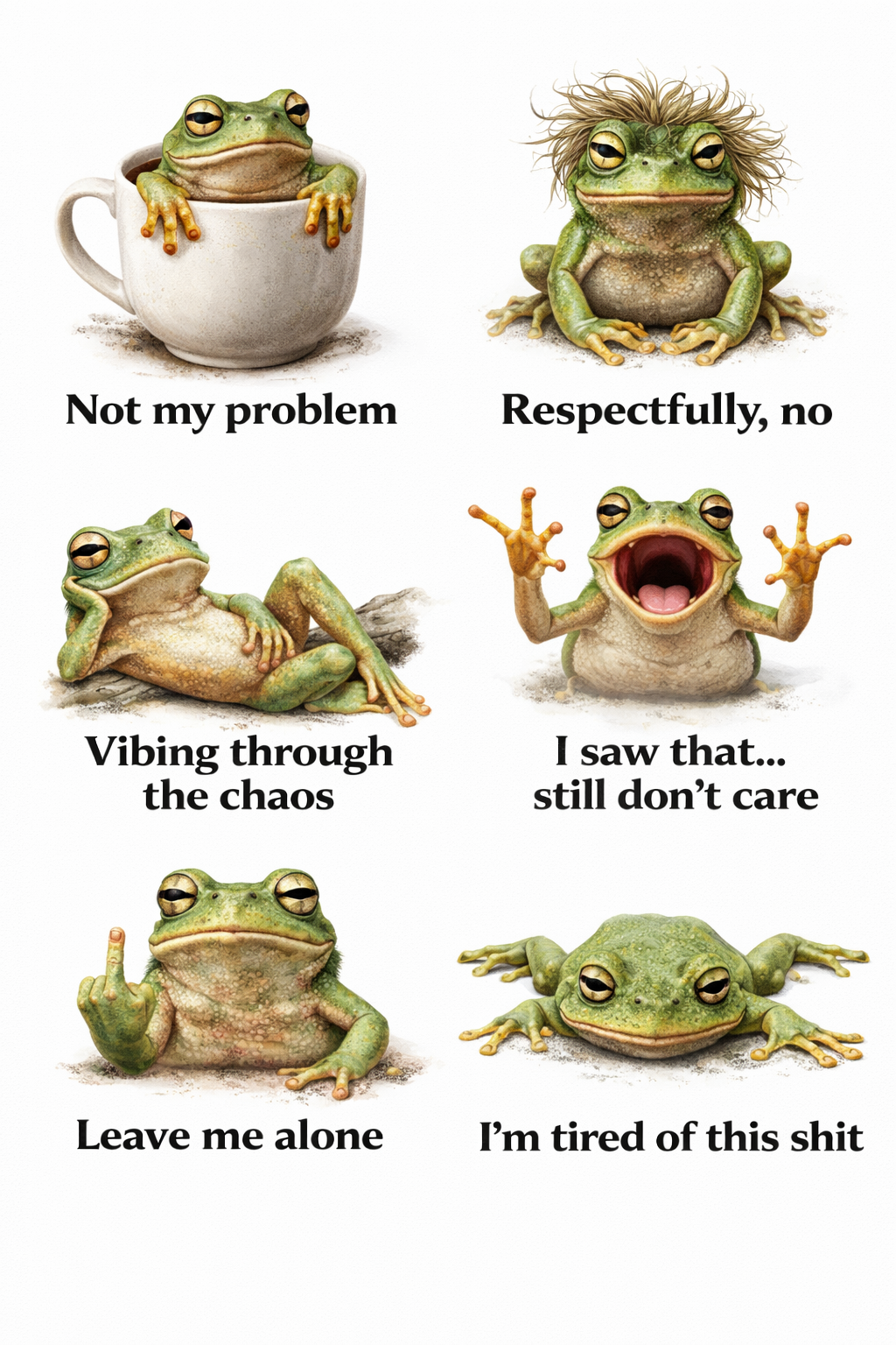 UVDTF 9.5 x 14 Element Sheet Funny Frogs With Attitude 979