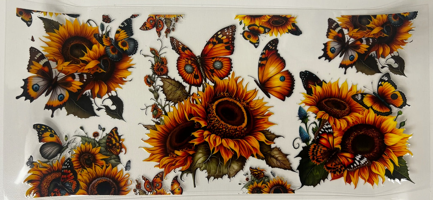 UV DTF 16 oz Cup Wrap Sunflower and Butterfly 219