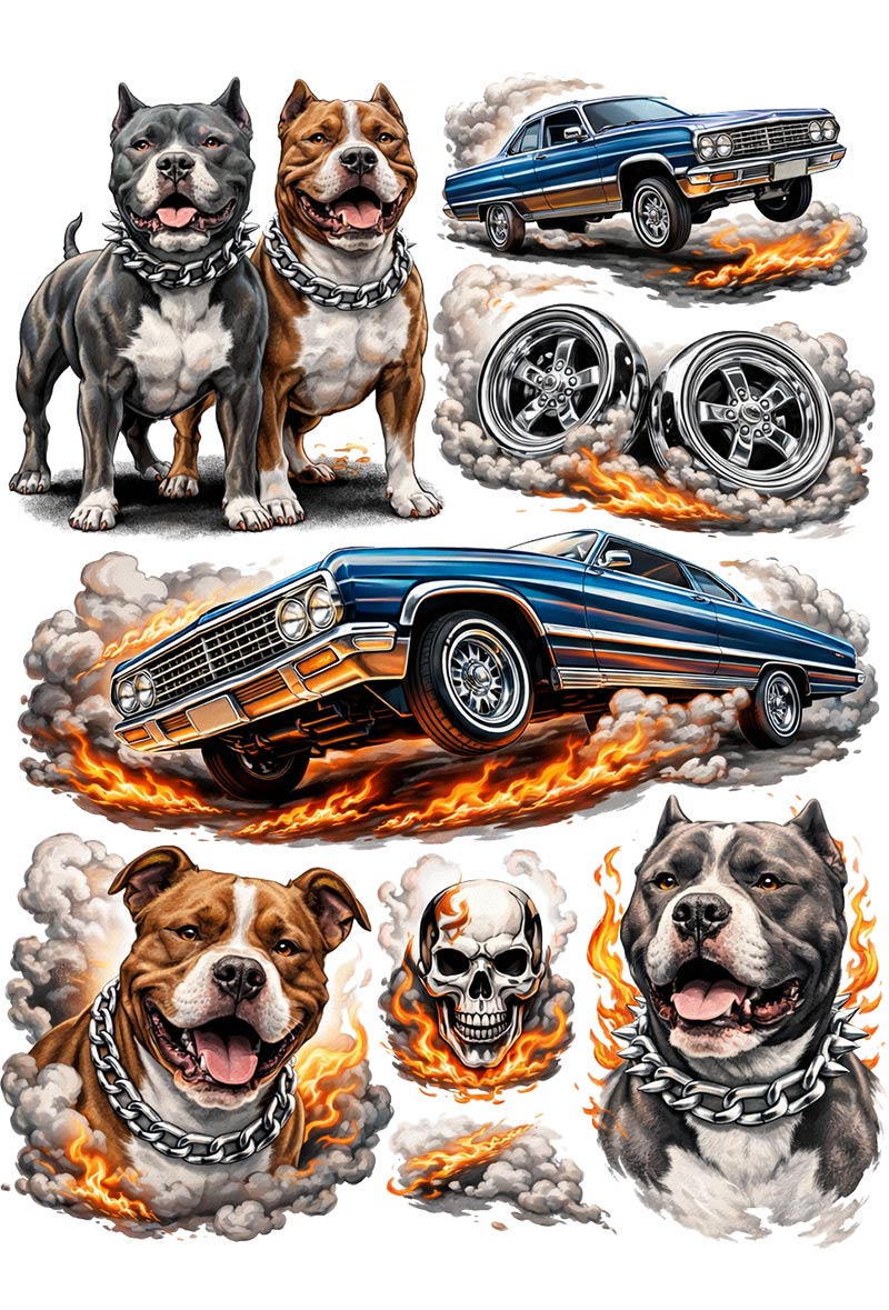 UVDTF 9.5 x 14 Element Sheet Pitbulls & Lowriders 1033