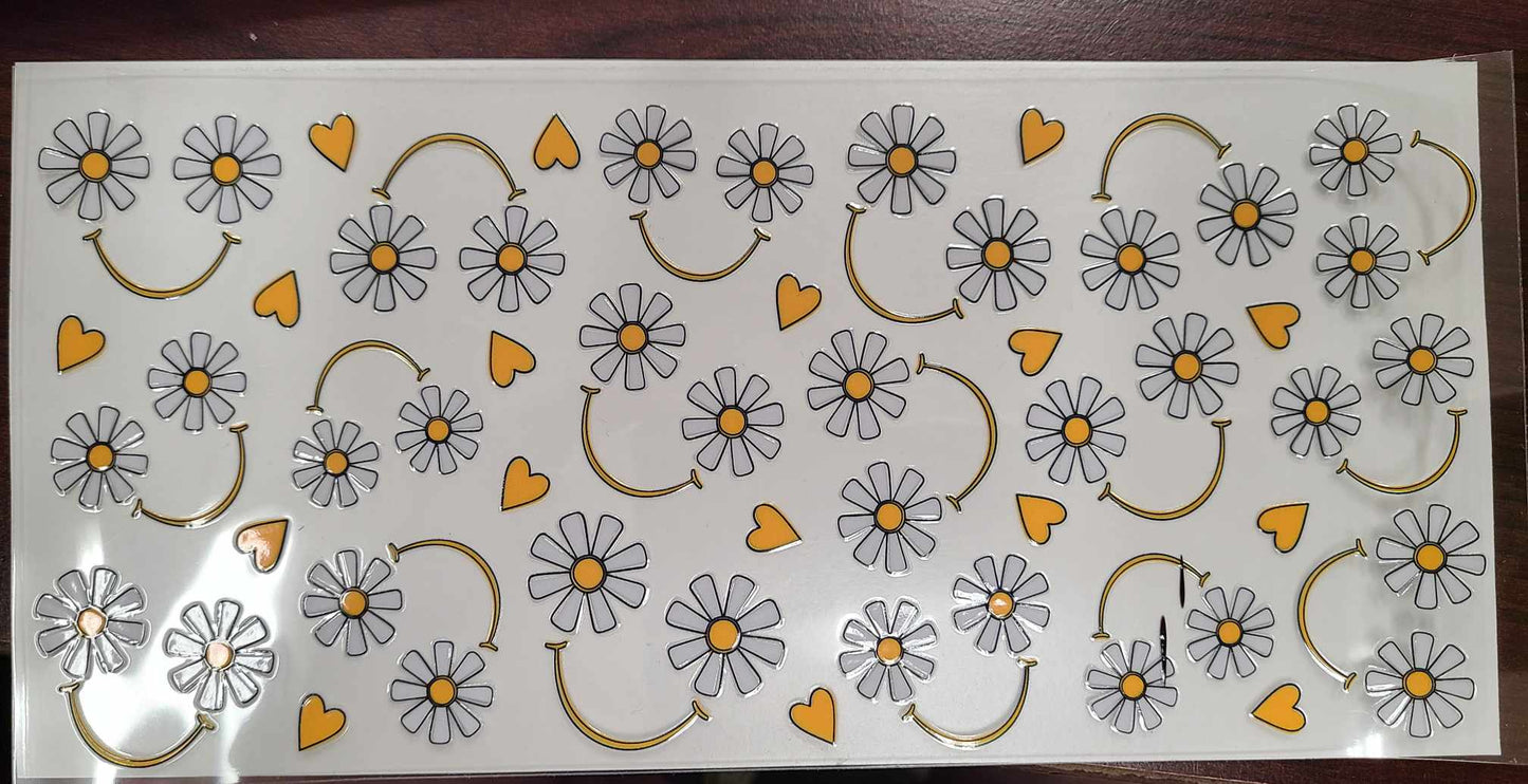 Uv Dtf Cup Wrap Floral Daisy Smiles and Hearts 113