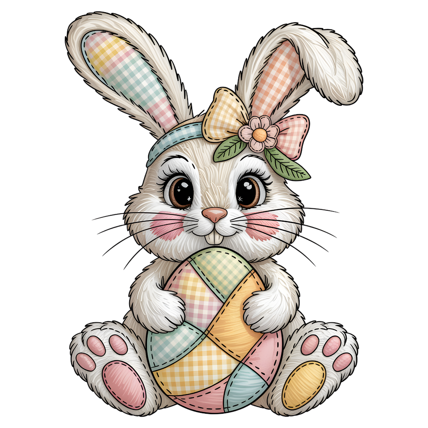 11" DTF Print Ready to Press Patchwork Easter Bunny