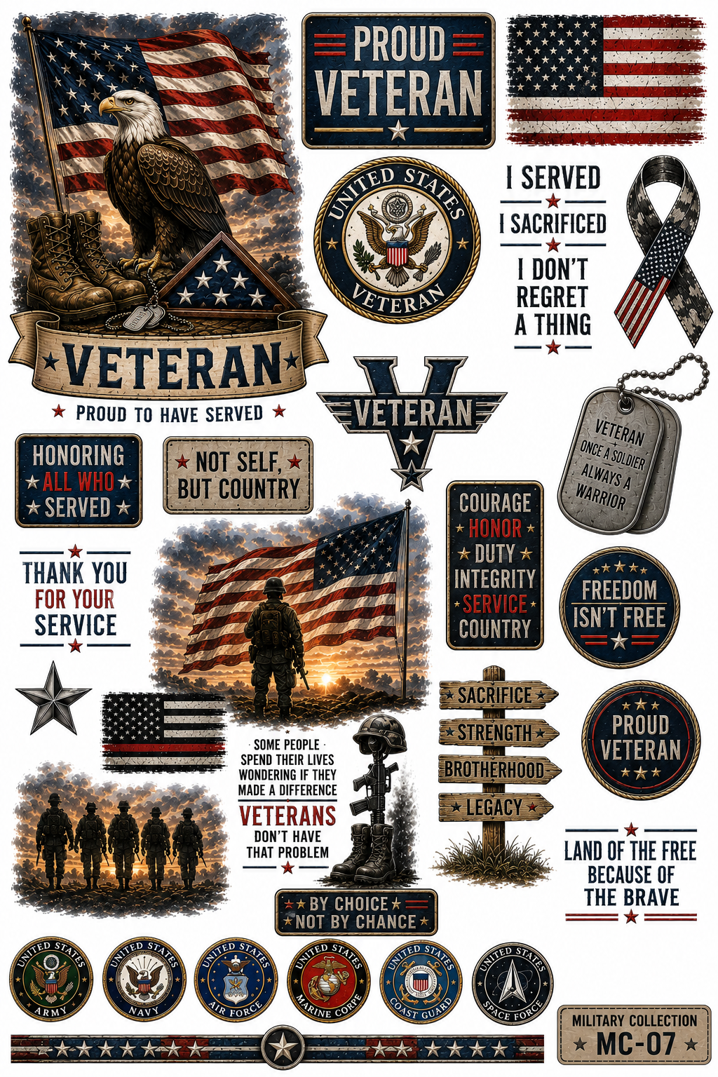 Military Collection | Premium UVDTF Element Sheets | Patriotic & Military Tribute Collection