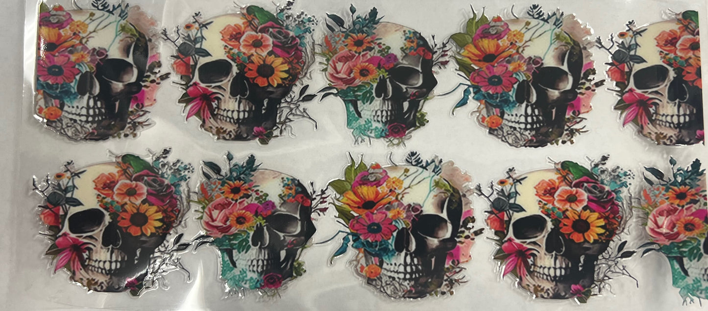 UV DTF 16 oz Cup Wrap Flower Skulls 401