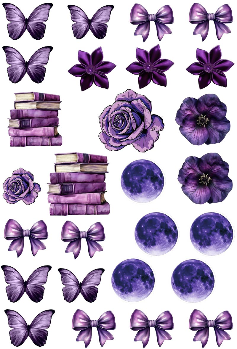 UVDTF 9.5 x 14 Element Sheet Purple Moon Butterflies & Books 833