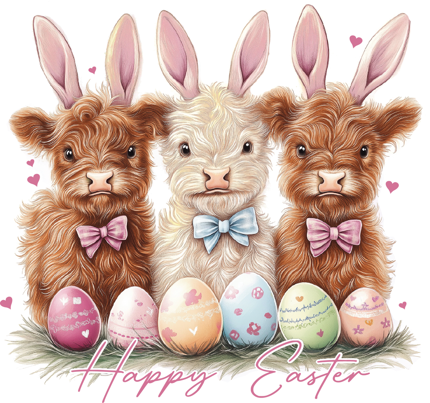 11" DTF Print Ready to Press Happy Easter Highlands 485