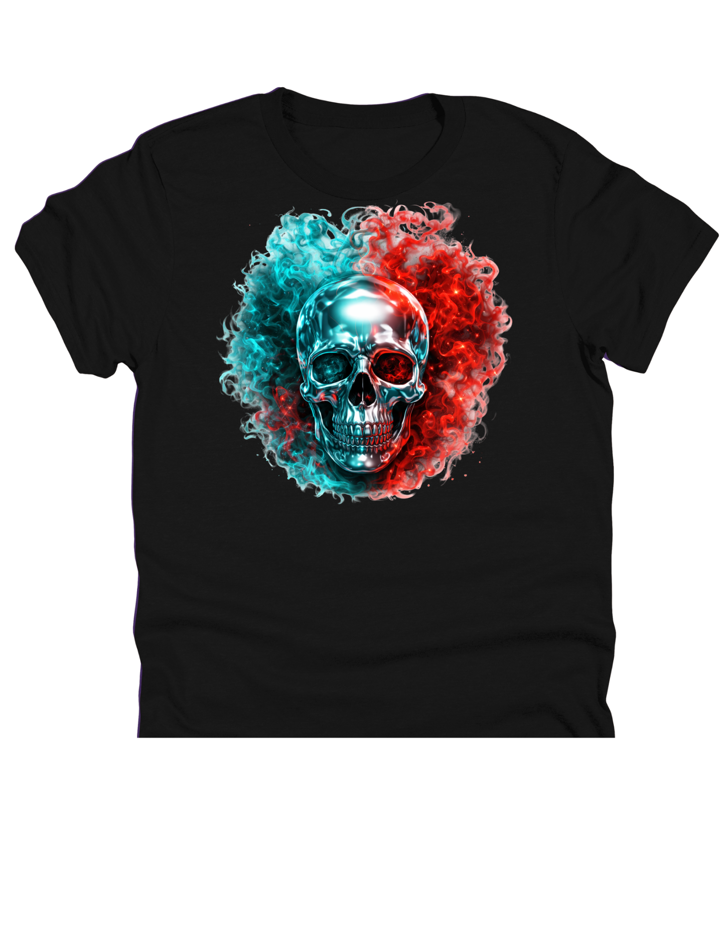 11" DTF Ready to Press - Red & Blue Flame Skull | 0220
