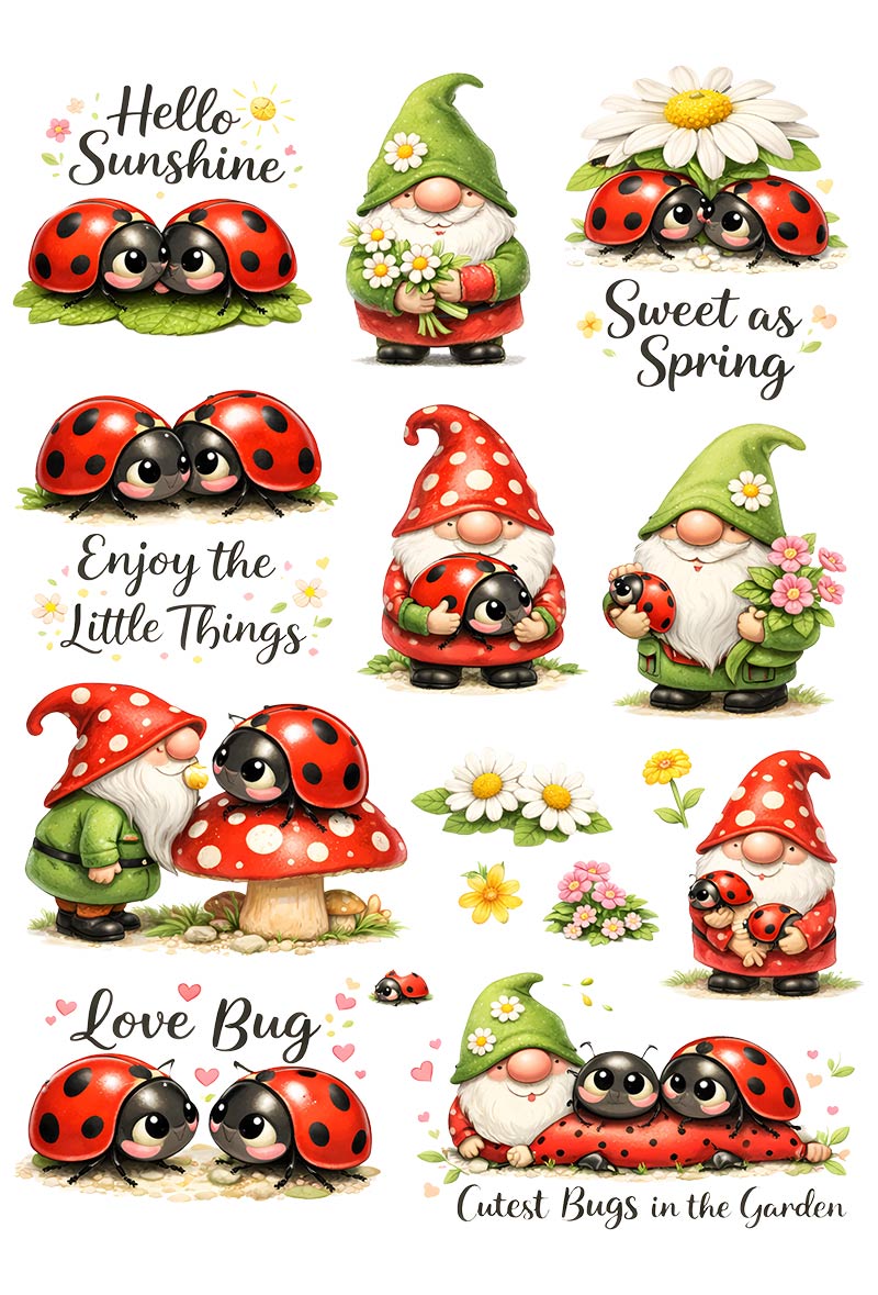 UVDTF 9.5 x 14 Element Sheet Spring Ladybugs & Gnomes 1040