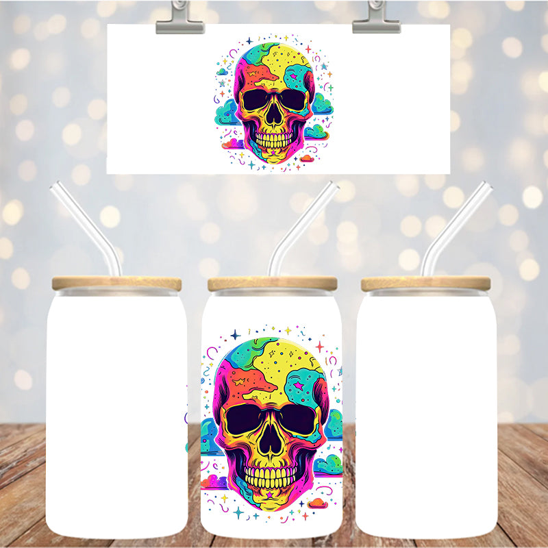 4" Decal Uvdtf Wrap Colorful Skull D197