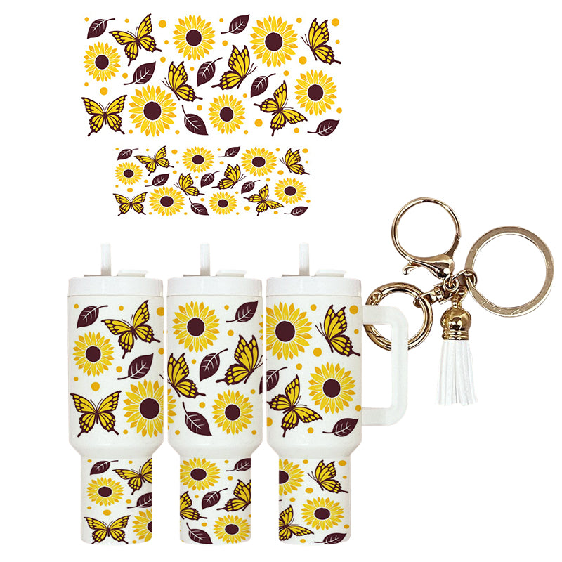 UVDTF Mini Tumbler Wrap Butterflies Sunflowers 4013