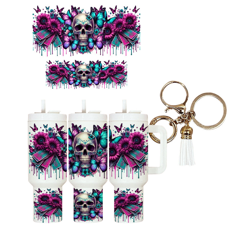 UVDTF Mini Tumbler Wrap Skull Floral 4017