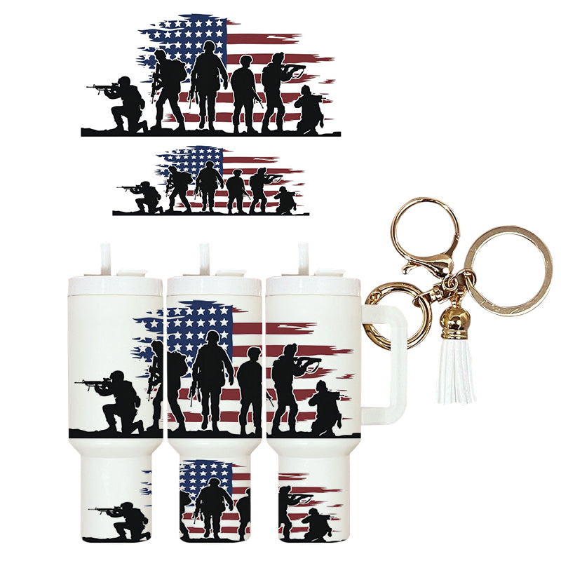 UVDTF Mini Tumbler Wrap Military Soldiers American Flag 4008