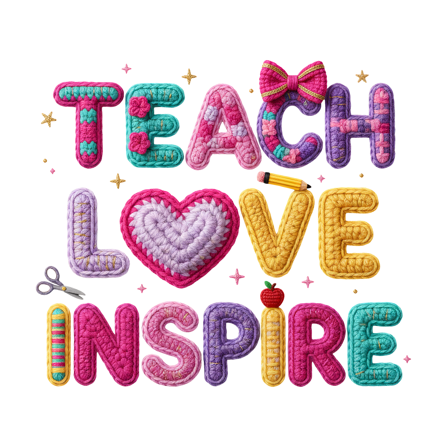 11" DTF Print Ready to Press Faux Yarn Teach Love Inspire 0007