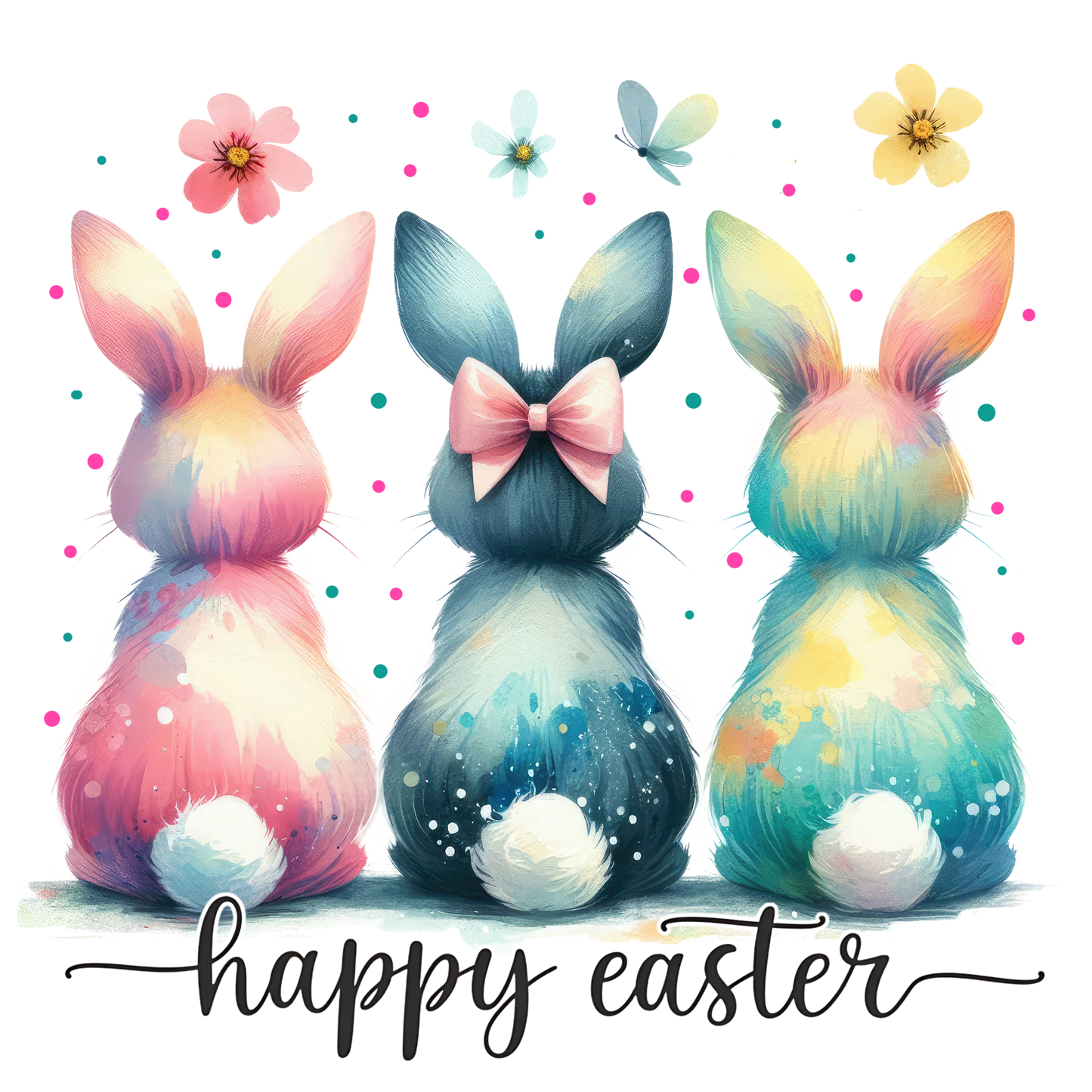 11" DTF Print Ready to Press Happy Easter Bunny Tails