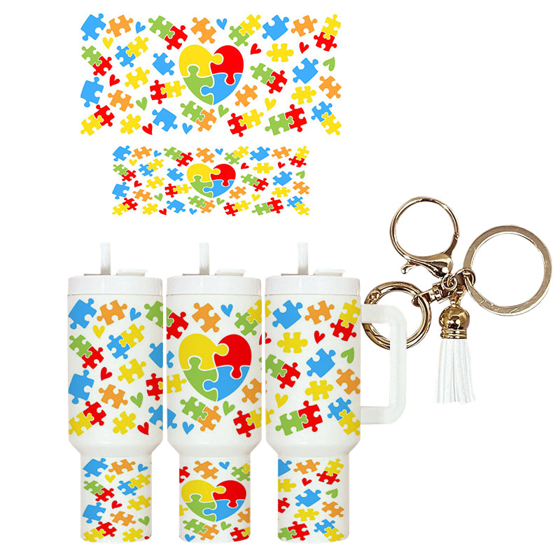 UVDTF Mini Tumbler Wrap Autism Puzzle Pieces 4014