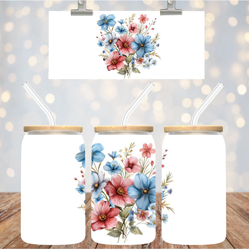 4" Decal Uvdtf Wrap Pink Blue Floral D124