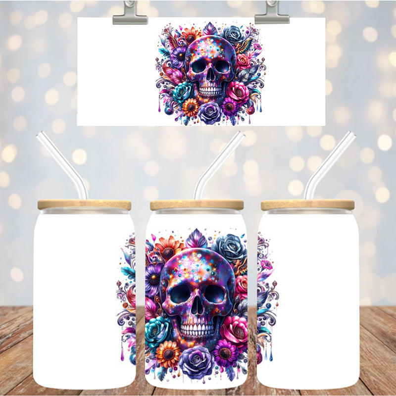 4" Decal Uvdtf Wrap Colorful Floral Skull D119