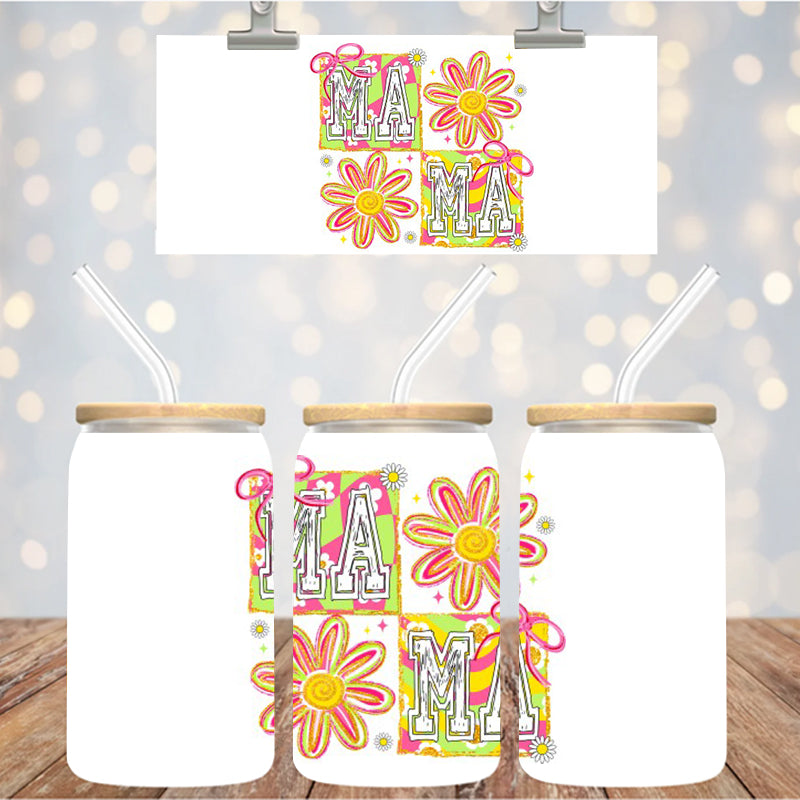 4" Decal Uvdtf Wrap Pink Green Mama Daisy D128