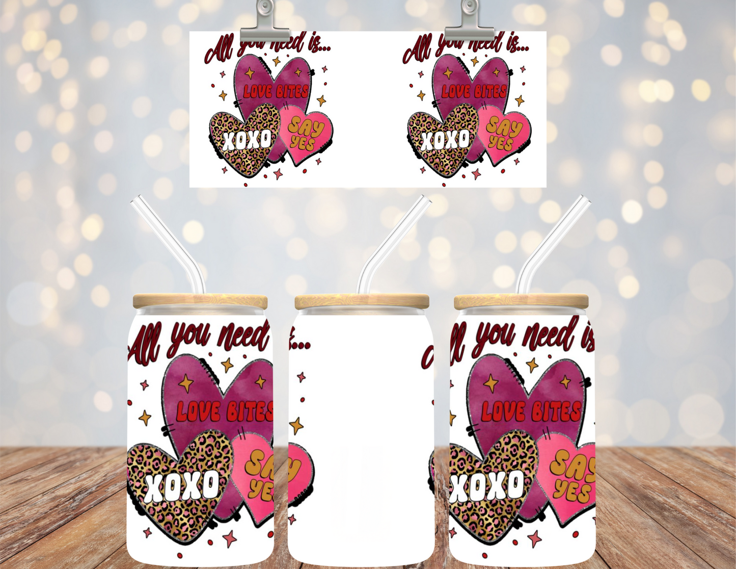 UV DTF 16 oz Cup Wrap Hearts Valentines 488