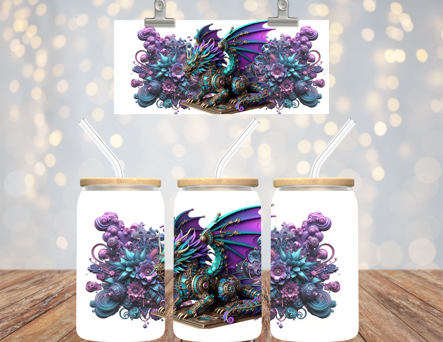16 oz Uv Dtf Cup Wrap Steampunk Dragon 733