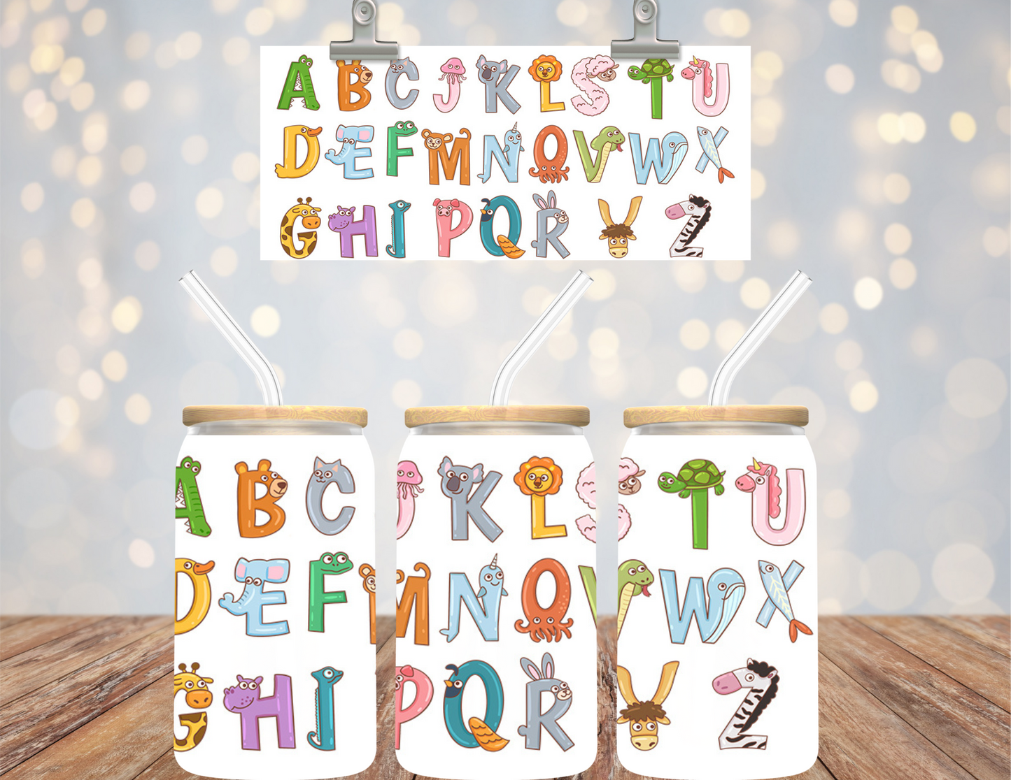 16 oz Uv Dtf Cup Wrap Cute Animal Alphabet 749