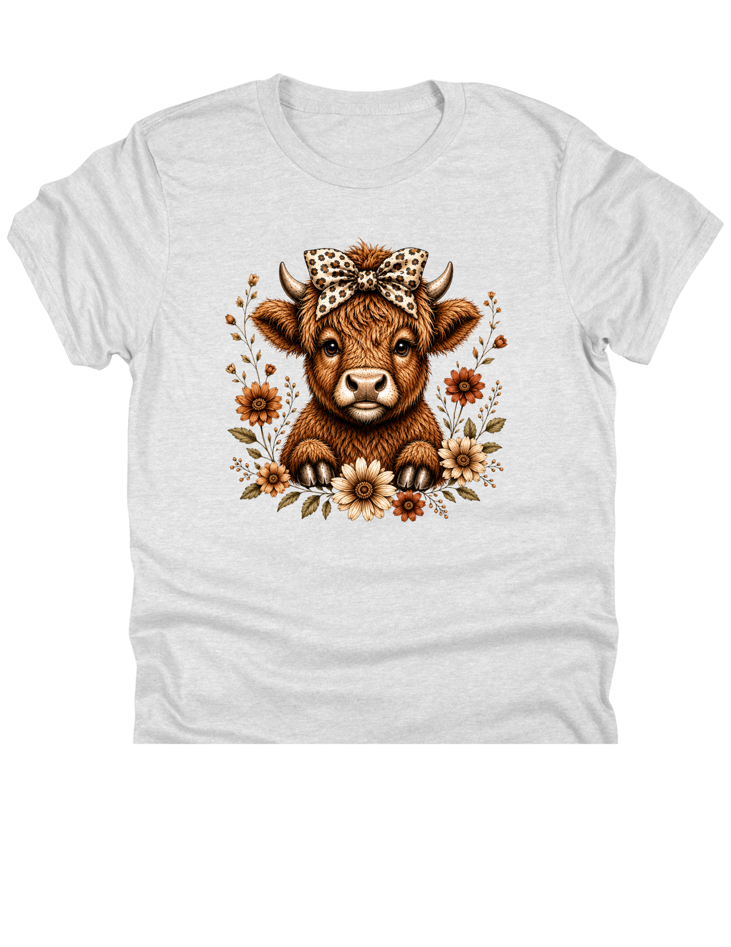 Baby Highland Cow with Leopard Bow & Florals | Boutique DTF Transfer
