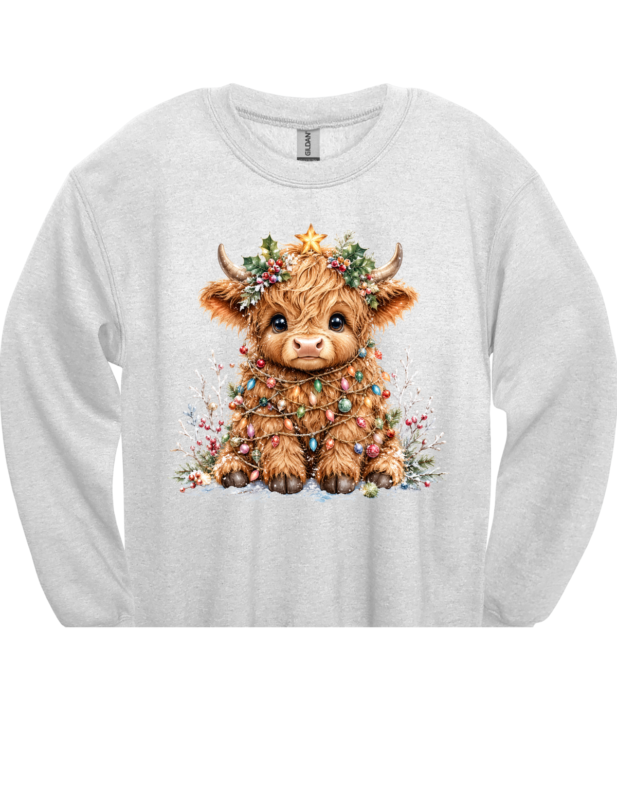 Christmas Lights Highland Cow DTF Transfer & Apparel