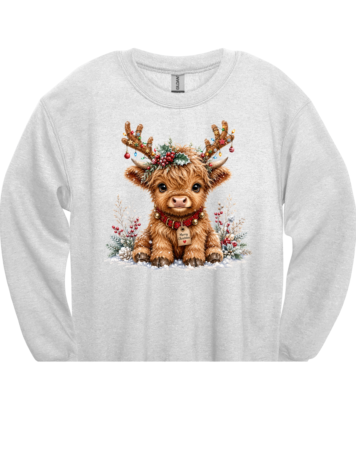 Merry Christmas Reindeer Highland Cow DTF Transfer & Apparel