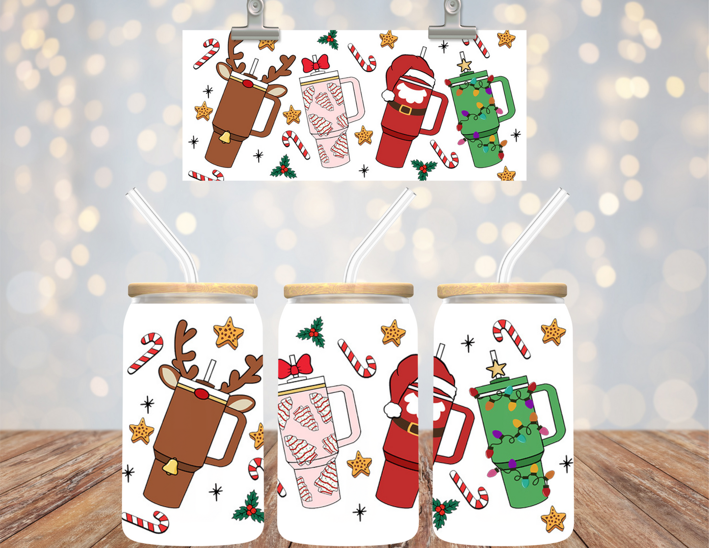 UVDTF 16 oz Cup Wrap Christmas Candy Cane Cups 6145