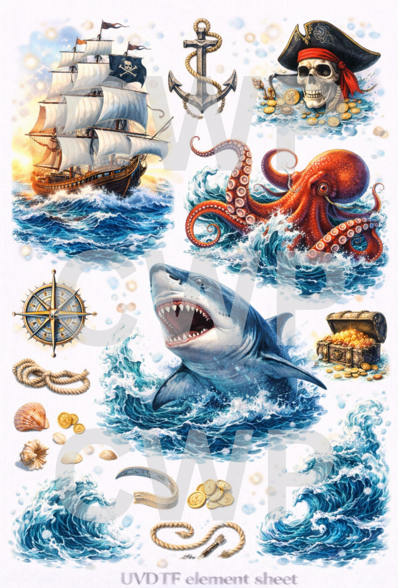 UVDTF 9.5 x14 Element Sheet Pirate Ship Shark