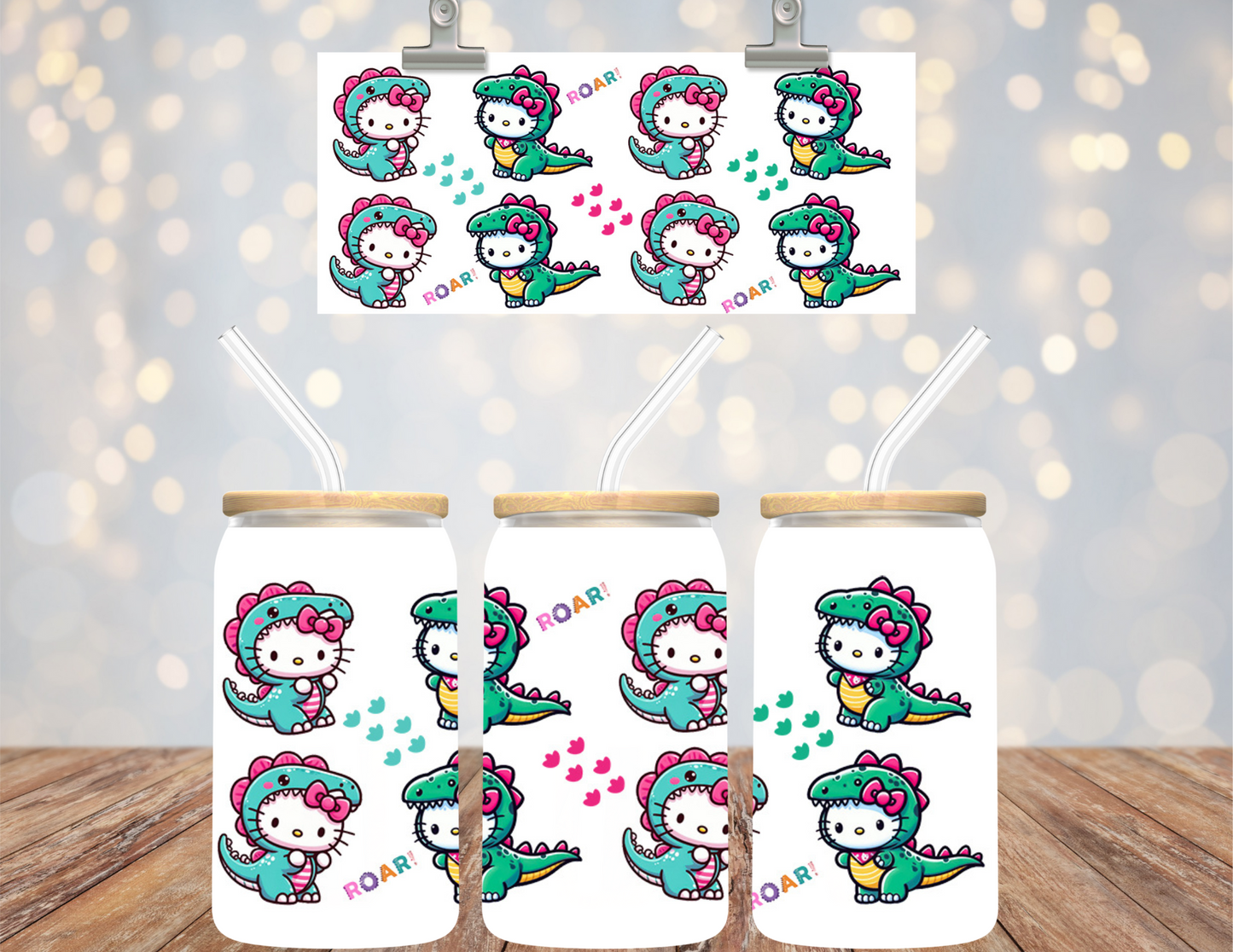 UVDTF 16 oz Cup Wrap Kitty Dinosaurs 6159