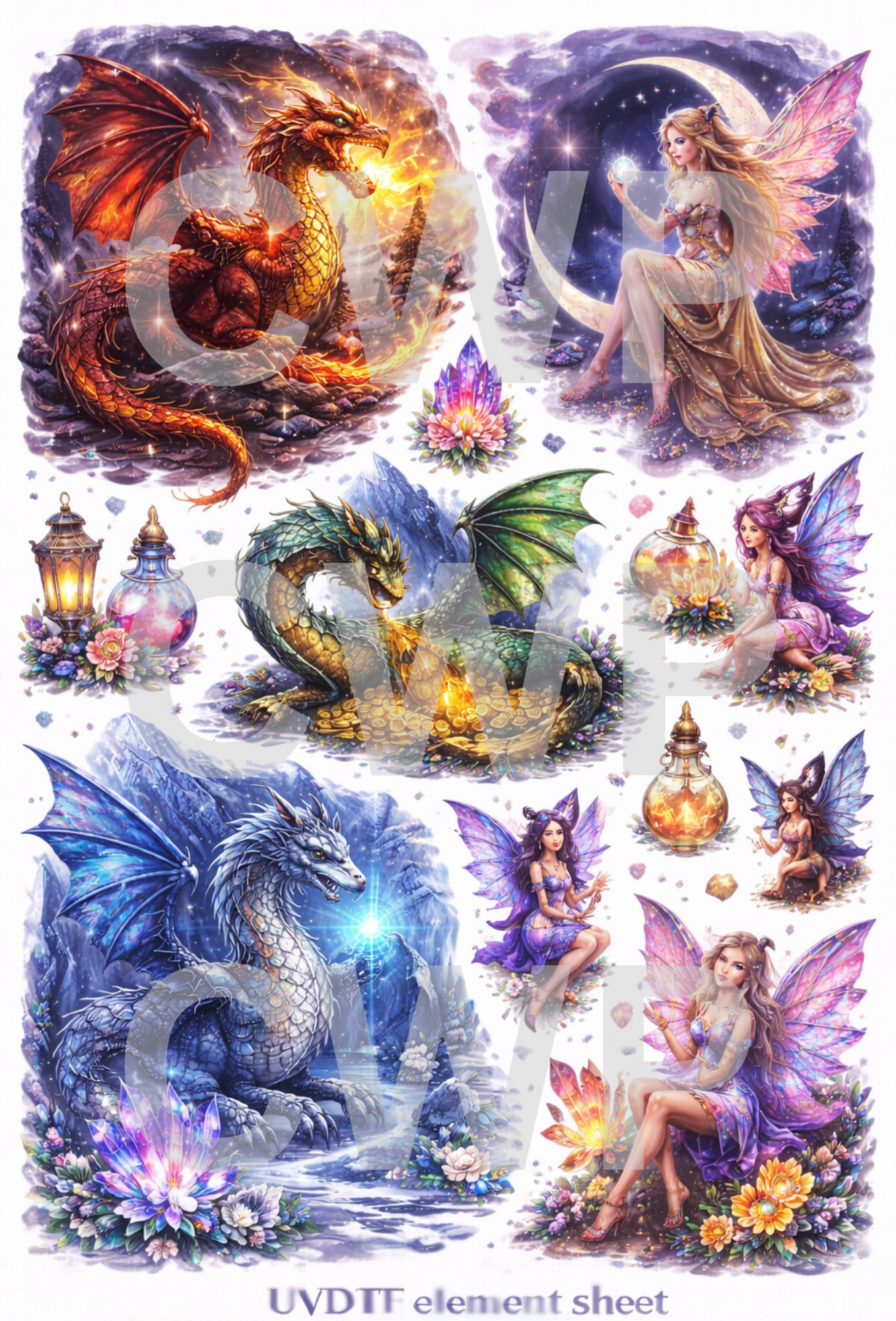 UVDTF 9.5 x14 Element Sheet Dragons and Faries