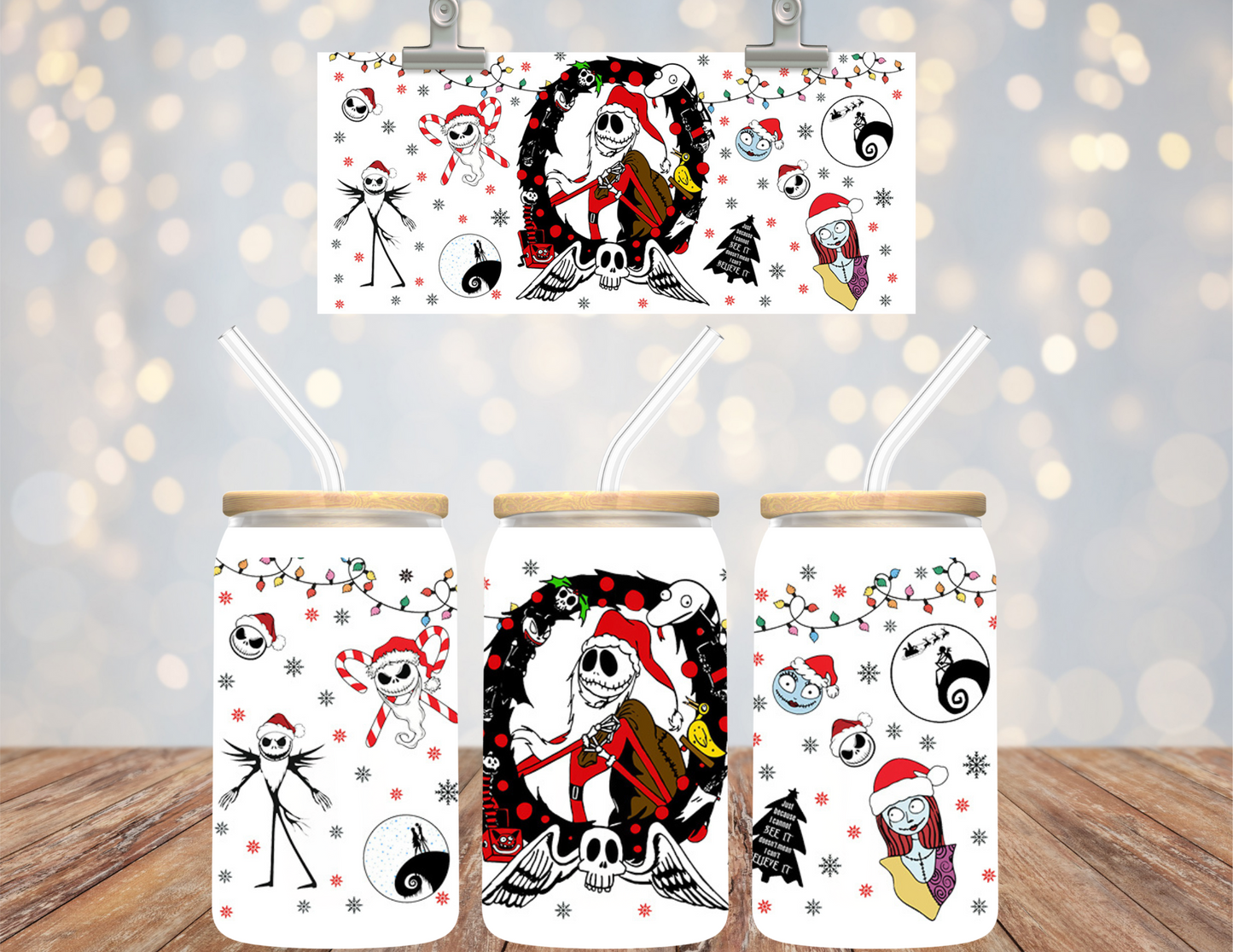 UVDTF 16 oz Cup Wrap Skeleton Christmas 6155