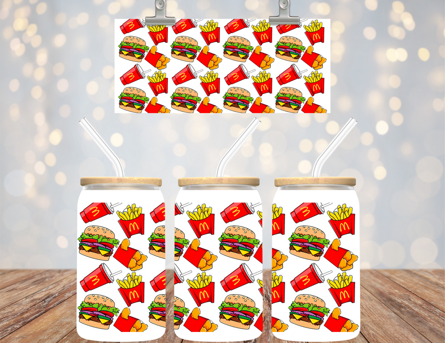 UVDTF 16 oz Cup Wrap Burgers & Fries 6160