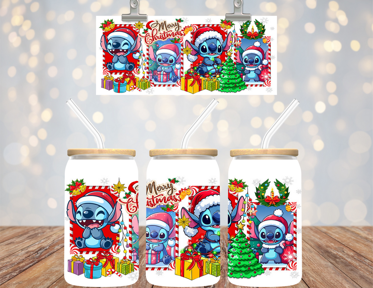 UVDTF 16 oz Cup Wrap Blue guy Merry Christmas 6154